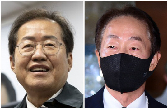 홍준표(왼쪽) 국민의힘 의원과 김영삼 전 대통령의 아들 김현철 동국대학교 언론정보대학원 석좌교수. 디지털타임스 DB, 연합뉴스